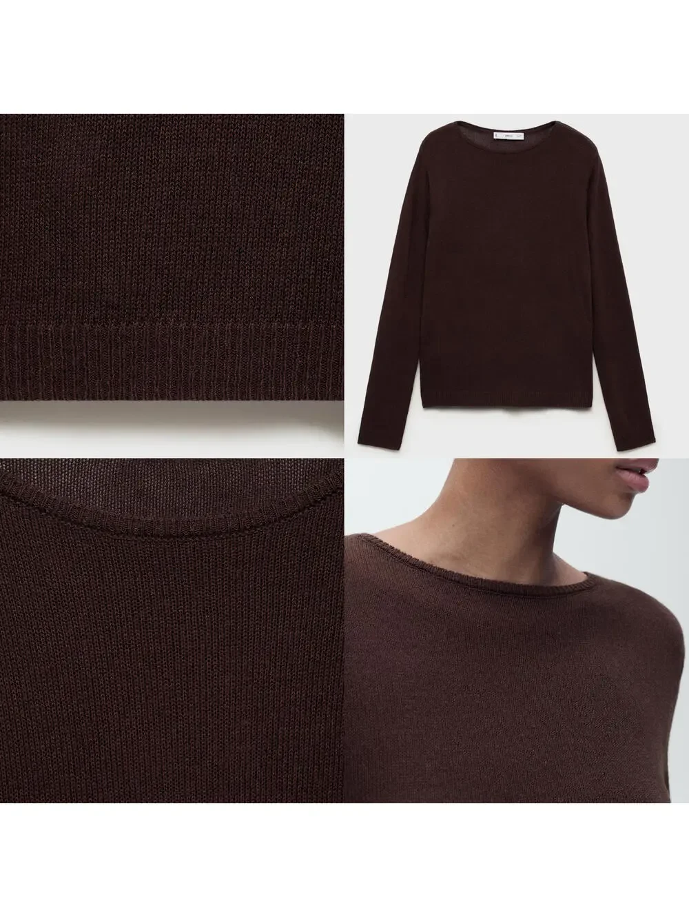 Mango Linen-Blend Boat-Neck Sweater NWT Rosa Chocolate Small - Picture 2 of 8